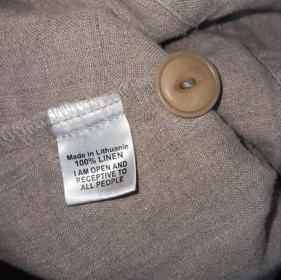 Flax 100% Linen Lagenlook Button Up Collared Shirt Jacket Tan Size 18 - Picture 9 of 10
